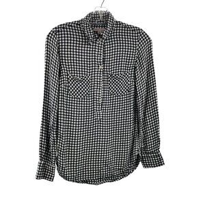 Merona Women's Navy/White Check Pullover Collared Top Long Sleeve Size XS